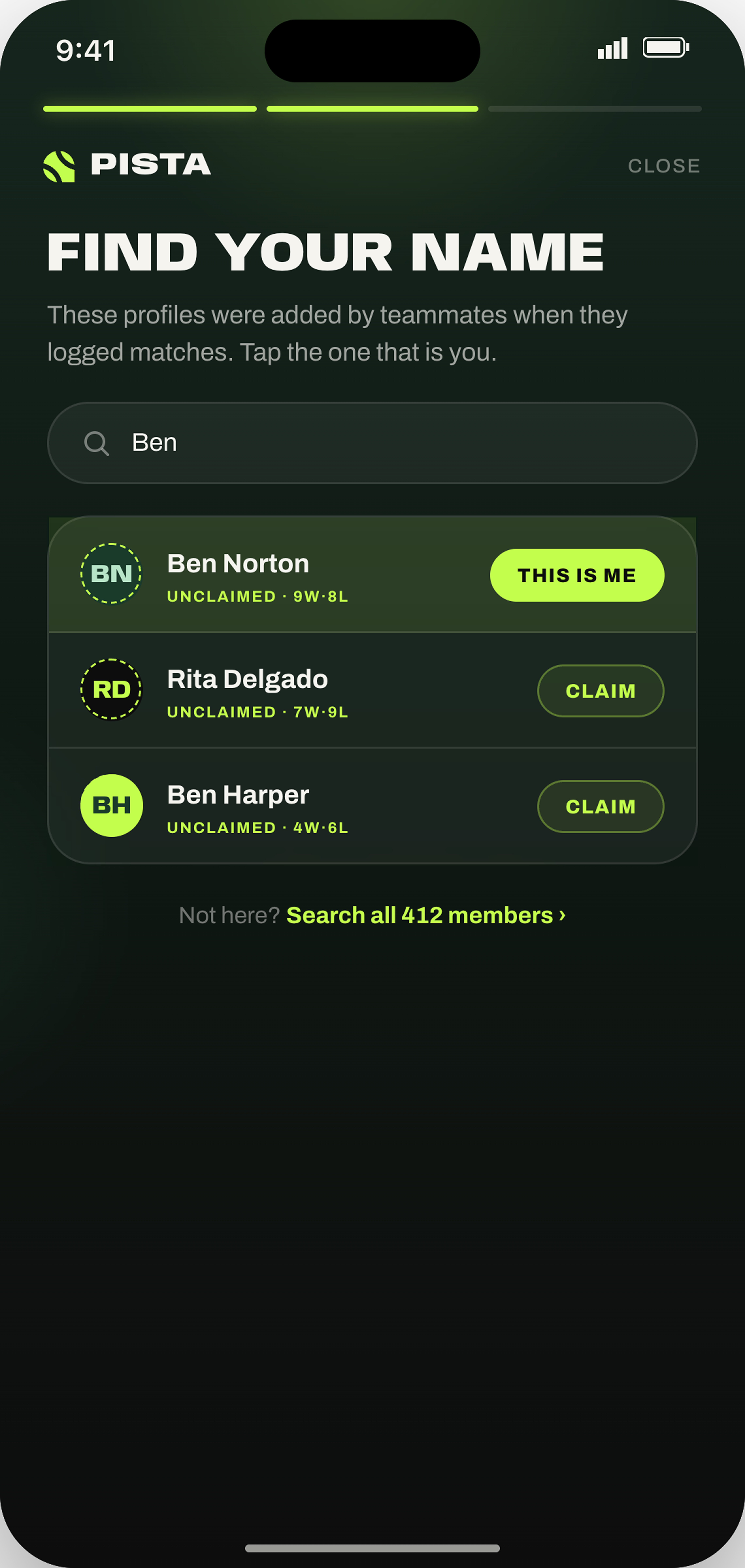 Find your name — claim the guest profile a teammate created for you